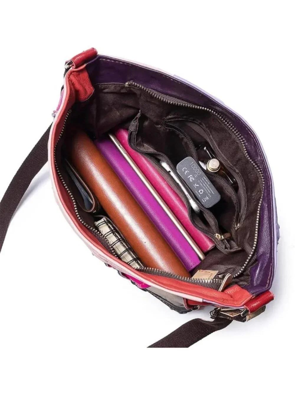 Colorful Soft Leather Crossbody Purse | Multicolor Spliced Shoulder Bag, Satchel